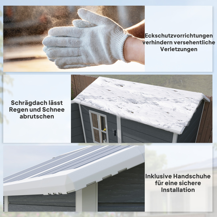 Outsunny Garden Shed 2,1 м², Водонепроникний садовий сарай з підлоговим односхилим дахом, 131x186x198/172 см, Сарай для інструментів з дверима, що замикаються, Вікно Велосипедний гараж, Садова шафа з алюмінію, для заднього двору, Саду, Сірий