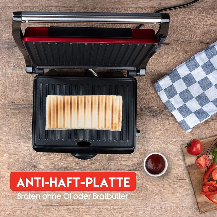 Контактний гриль Alpina Optigrill 2100W: для сендвічів, паніні, овочів, м'яса. Антипригарне покриття, інтелектуальні режими приготування, BPA-Free, чорний