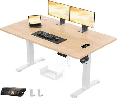 Електричний стіл JUMMCIO 160x80 см з регулюванням висоти, бежевий - Комп'ютерний стіл з пам'яттю для офісу