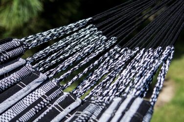 Подвійний гамак з підставкою Potenza Pereira для 2 осіб, 100% бавовна, 220x140 см, до 160 кг, стійка до погодних умов (Zebra, Graphite)