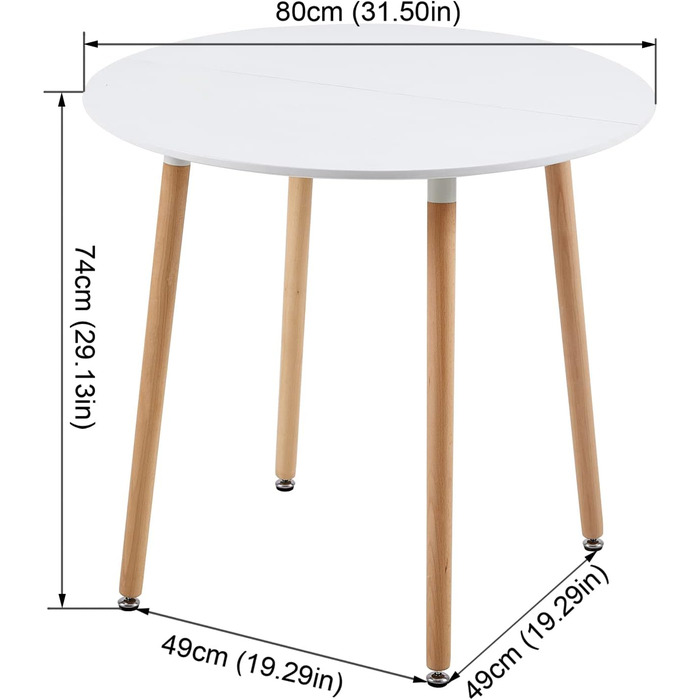 Круглий стіл DORAFAIR, скандинавський кухонний стіл, MDF, білий, 80x80x72 см, 4 ніжки, для кухні, офісу, конференцій, кав'ярні
