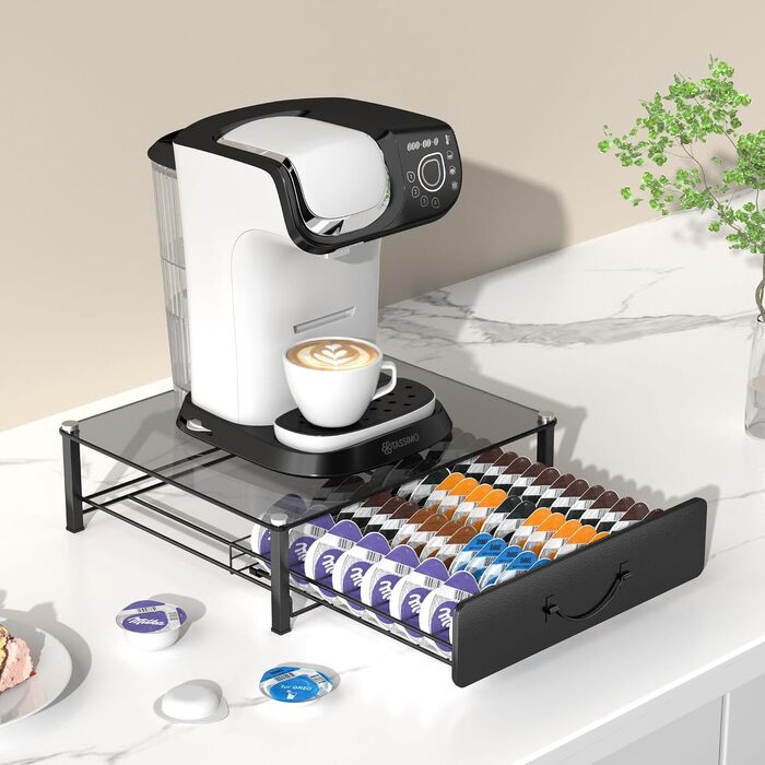 Тримач для капсул Tassimo на 64 шт, металевий органайзер для зберігання кавових капсул, штабельний диспенсер (прозоро-сірий)