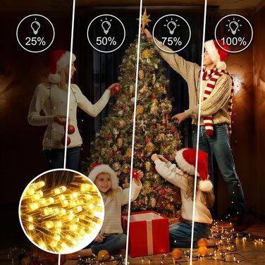 Світлодіодна гірлянда для ялинки та вулиці 500 LED, 30м, теплий білий колір, водонепроникна з таймером та 8 режимами освітлення, зелений кабель