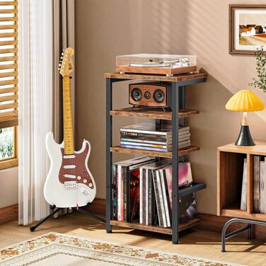 HOOBRO HiFi-тумба з 4 полицями для вінілу та аудіотехніки, вінтажний стиль, чорний/коричневий EBF42CJ01
