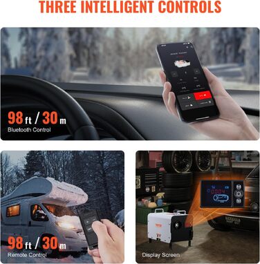 Автономний дизельний обігрівач повітря VEVOR 8 кВт 12В/24В з Bluetooth, пультом керування та CO-датчиком, портативна дизельна пічка для автомобілів та приміщень, білий