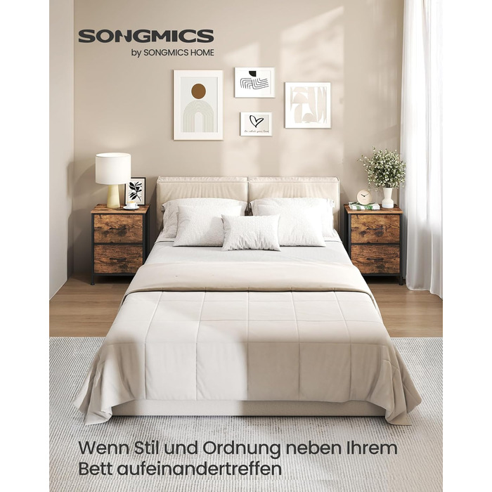 SONGMICS Комод з 2 висувними ящиками, тумбочка, шафка для зберігання, сталь, МДФ, фліс, для спальні, прихожої, вітальні, чорний, LGS32BH03