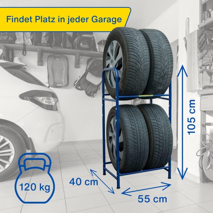 Стеляж для шин Goodyear на 4 шини, блакитний, 2 рівні, регульована висота, до 120 кг