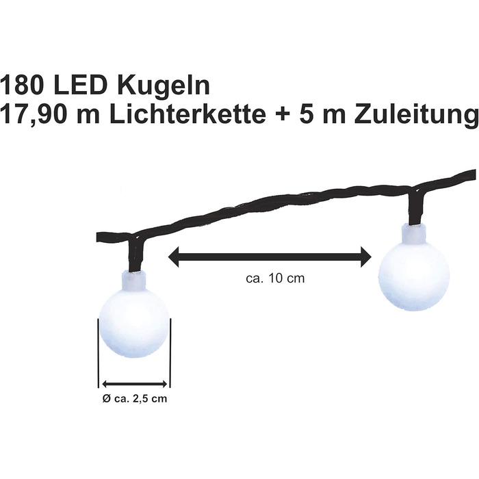 Світлодіодна гірлянда XXL 180 LED, теплий білий, 17,9 м, IP44, для дому та саду, електрична, для свят та декору