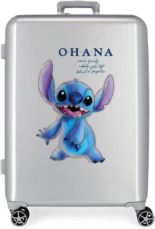 Середня валіза Disney 100 Stitch, сіра, 48x70x26 см, жорсткий ABS, TSA-замок, 81 л, 2 кг, 4 подвійні колеса
