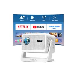 Smart Mini Beamer 4K VISSPL 3000ANSI: Wi-Fi, Bluetooth, Full HD 1080P, Автофокус, Трапецеїдальна корекція, для дому та вулиці (Кремово-білий)