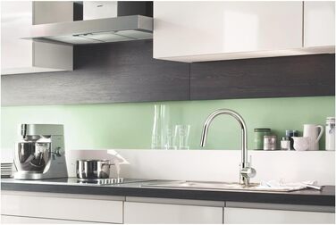 Змішувач кухонний GROHE Eurosmart Cosmopolitan Supersteel, з висувним душем, високий вилив, поворотний на 360°, економія води