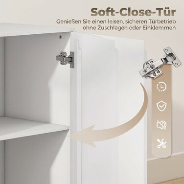 Глянцевий білий комод-sideboard: сучасна тумба з 4 дверцятами, регульованими полицями та системою плавного закривання (Soft-Close)