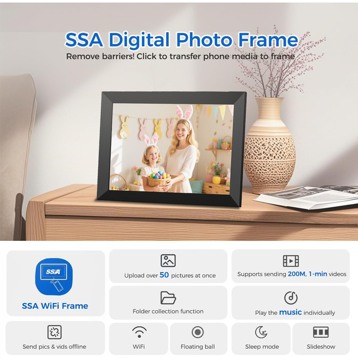 Цифровий фоторамка FRAMEO з Wi-Fi, 32GB, 10.1 дюймів, IPS LCD, сенсорний екран, Smart Cloud, автоматичне обертання. Діліться моментами через додаток Frameo
