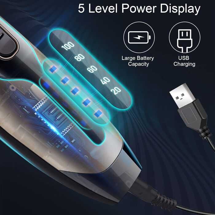 Професійна машинка для стрижки волосся та бороди, акумуляторна, USB-зарядка, LED-дисплей, електричний тример для чоловіків, набір для стрижки вдома та салону, чорна