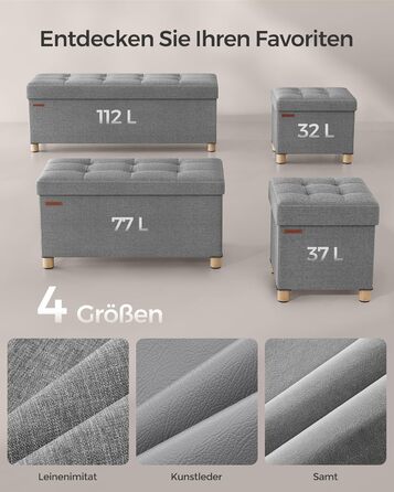 Складаний пуф SONGMICS з місцем для зберігання, тауп, 38x38 см, до 300 кг, для вітальні, спальні, гуртожитку