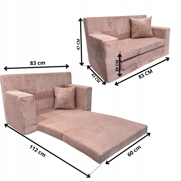 Диван Fortisline ROSALIA, 83 x 112 см, рожевий
