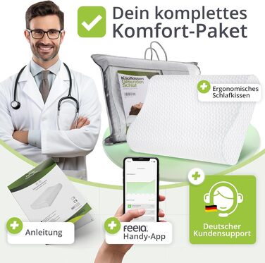 Подушка ортопедична Feela® з ефектом пам'яті для сну та шиї (80x40 см, середньої жорсткості) – підтримка шиї та плечей, антиалергенна