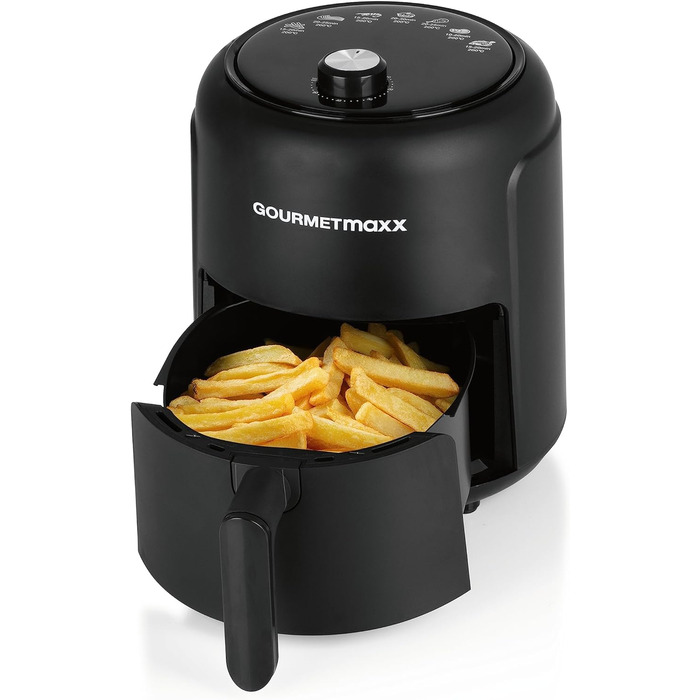 Фритюрниця з гарячим повітрям GOURMETmaxx 2,3 л, 1000 Вт, 9 програм, таймер 60 хв, енергозберігаюча, майже без олії, матова чорна