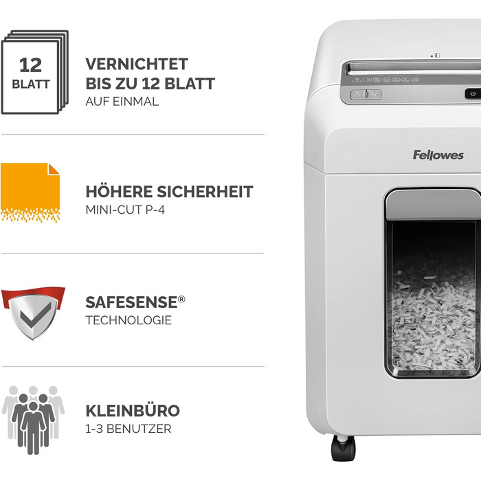 Шредер Fellowes Microcut P5: знищення 2000+ частинок/A4, 10 листів, Powershred 10M, для офісу/дому, 19л кошик, захист від несанкціонованого доступу