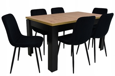 Комплект: 6 стільців з чорного велюру IK-13 та стіл ARTISAN 80x140/180