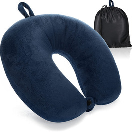 Преміальна подушка для шиї з Memory Foam COM-FOUR, м'яка ортопедична дорожня подушка для дорослих, для літака, авто, поїзда, корабля та автобуса, допомога при засинанні, 1 шт, темно-синя