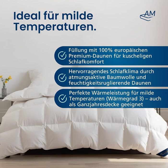 Пухова ковдра DormiGood 135x200 см - цілорічна, німецька якість, 100% пух, дихаюча, сертифікат Oeko-Tex