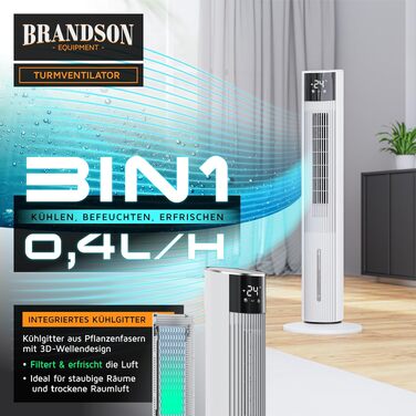 Вентилятор вежний з Wi-Fi та охолодженням води Brandson ECO GREEN – тихий, з керуванням Alexa, смарт-вентилятор для дому, мобільний кондиціонер
