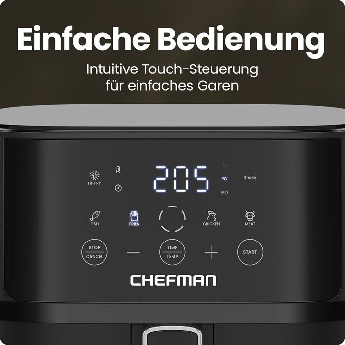 Фритюрниця без олії Chefman 5.7L з Hi-Fry технологією, сенсорне управління, антипригарне покриття, чорна
