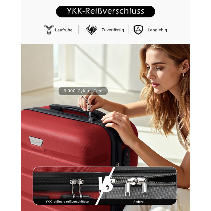 Набір валіз COOLIFE 2 шт. (L + XL) Spinell Red, PC+ABS, полікарбонат, на колесах, з TSA замком, чорний