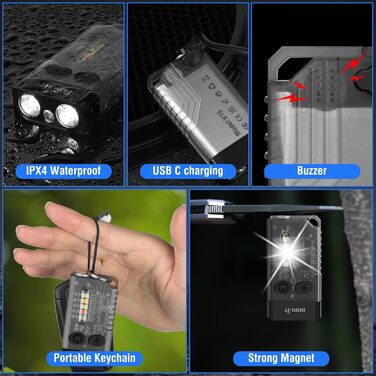Ліхтарик BORUIT V10 LED, 1000 лм, міні, на ключі, з УФ 365нм, магнітом, 14 режимів, IPX4, водонепроникний, чорний, акумуляторний