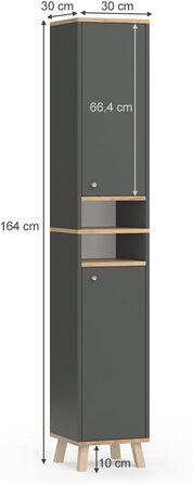 Шафа для ванної Vicco Senyo, антрацит/дуб золотий, 30x174 см, високий пенал