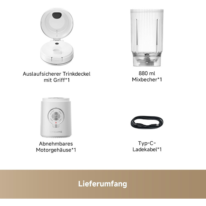 Портативний блендер Dreame PortFresh з від’ємним двигуном, чаша 880 мл (BPA-free), 5 режимів роботи та функція самоочищення, зелений