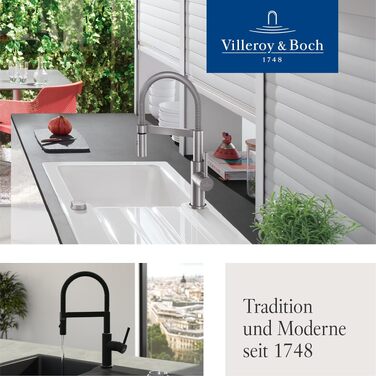 Змішувач кухонний Villeroy & Boch Steel Expert Compact, нержавіюча сталь, поворотний вилив, економія води, висота 143 мм