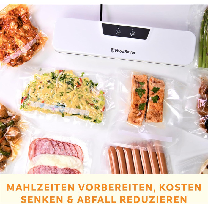 Універсальна система вакуумування продуктів FoodSaver Design Compact, ручний вакууматор, сріблястий (1 рулон, 4 вакуумні пакети, 4 зип-пакети)
