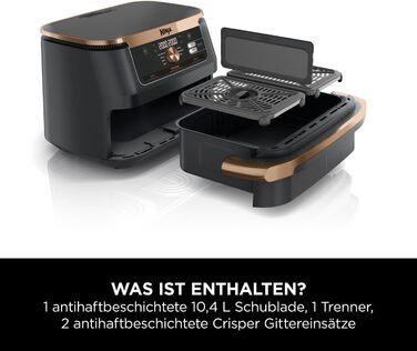 Фритюрниця Ninja Foodi FlexDrawer AF500EUCP: 10.4л, Dual Zone, 7-в-1, Чорний & Мідний, Знімний роздільник