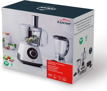 Кухонна машина Lacor MultiGenius 100% BPA-free, багатофункціональна, змінна швидкість, 8 насадок, захист, для посудомийки, біла