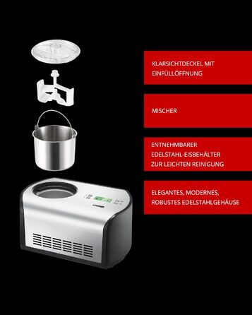 Морожениця Unold One 48865 Чорна з компресором, 1.2л, для веганського та безлактозного морозива, нержавіюча сталь, LCD-дисплей