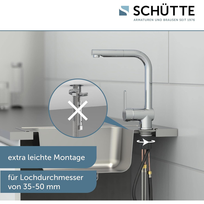 Змішувач кухонний SCHÜTTE London 79700 з висувним душем, поворотний на 360°, хром