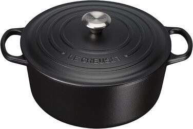 Чавунний круглий жаровник Le Creuset Signature 20 см, чорний + силіконовий круглий прихват Le Creuset, чорний