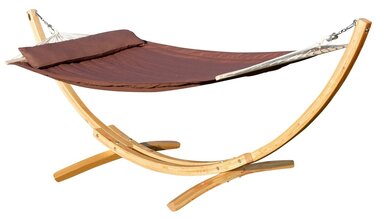 Підставка для гамака дерев'яна XL Limited Edition AS-S (модрина) з гамаком та подушкою, нержавіючі кріплення, колір: каркас натуральний, гамак коричневий