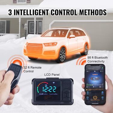 Автономний дизельний опалювач VEVOR 12V 5kW з LCD-дисплеєм, пультом дистанційного керування та Bluetooth, 0.16-0.52 л/год, помаранчевий