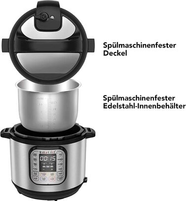 Електрична мультиварка Instant Pot Duo 80, 7,6 л, 1200 Вт, нержавіюча сталь, 7-в-1: скороварка, повільноварка, рисоварка, сотейник, йогуртниця, пароварка та стерилізатор, срібляста