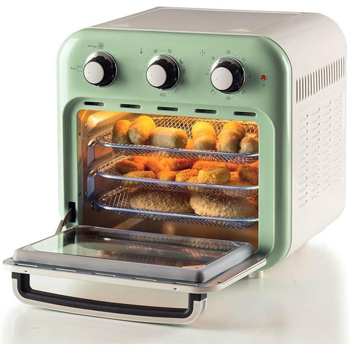 Аерофритюрниця-піч 2-в-1 Ariete Vintage 4632, 16 л, з вертелом та кошиками з нержавіючої сталі, до 230°C, таймер 60 хв, 1400 Вт, Зелена