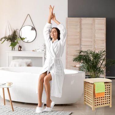 Кошик для білизни з сидінням Relaxdays, 45 л, горіх, тканина, 50x39x39 см, банкетка з місцем для зберігання, натуральний