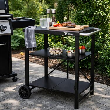 Складаний стіл-візок для гриля BBQ-Toro (60x80x82 см), чорний — універсальний сервірувальний столик для газового гриля та outdoor-кухні
