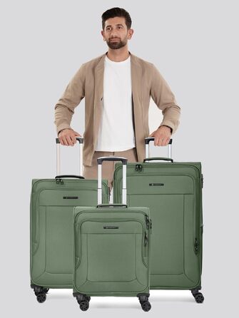 Набір дорожніх валіз Franky Melbourne 3.0 (3 шт), оливковий — місткі тролеї з поліестеру, подвійні колеса та телескопічна ручка, 48 x 31 x 79 см
