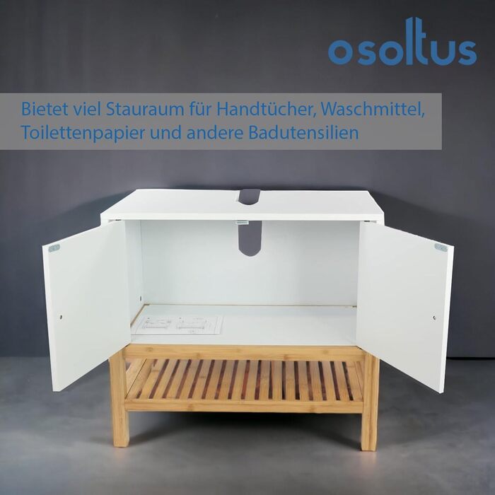 Osoltus дзеркальна шафа для ванної з бамбука, біла, 33x60 см см