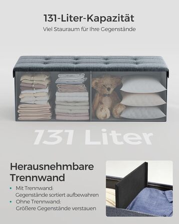 Складаний пуф SONGMICS з місцем для зберігання, 110×38×38 см, до 300 кг, нейлоновий, неоново-блакитний, для вітальні, спальні, передпокою