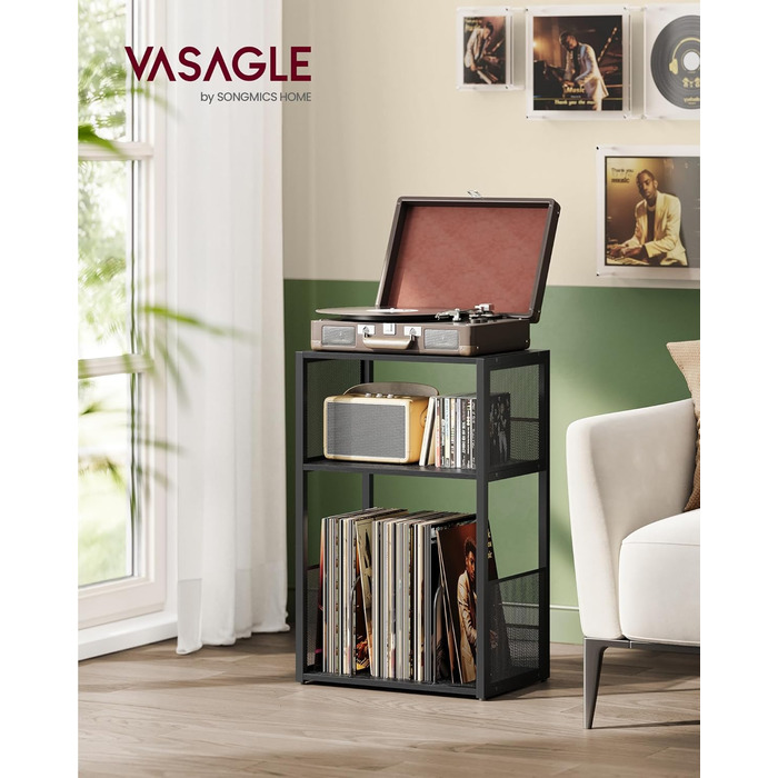 Підставка для програвача VASAGLE, 3 ящики, тумба, органайзер для платівок, до 100 альбомів, для вітальні, спальні, чорний, LET275B01