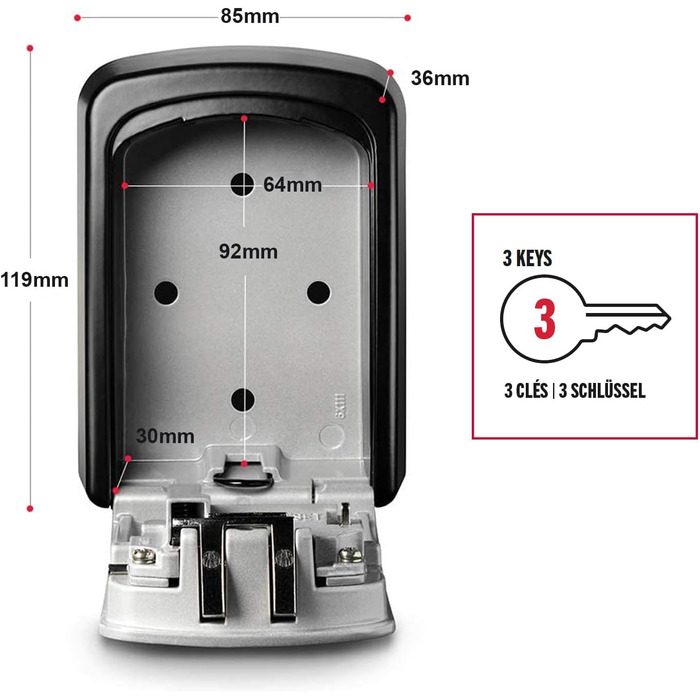 Кейс-сейф для ключів Master Lock Medium з настінним кріпленням для вулиці, металевий захисний бокс (11.9 x 8.5 x 3.6 см)